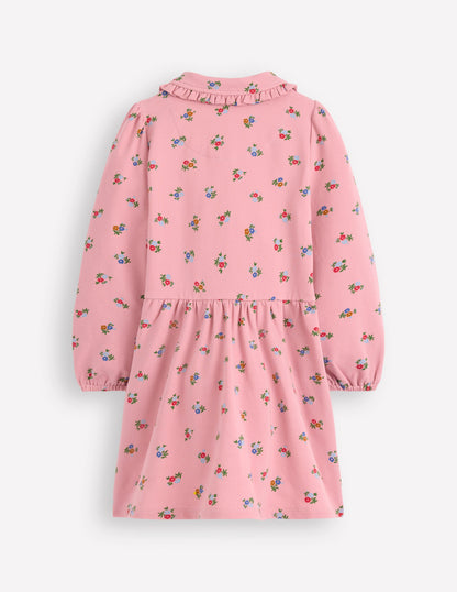 Kuscheliges Jersey-Hemdblusenkleid-Vintage-Rosa Blümchenmuster-6