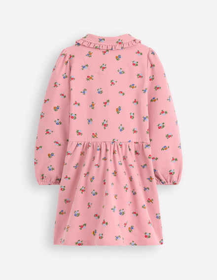 Kuscheliges Jersey-Hemdblusenkleid-Vintage-Rosa Blümchenmuster