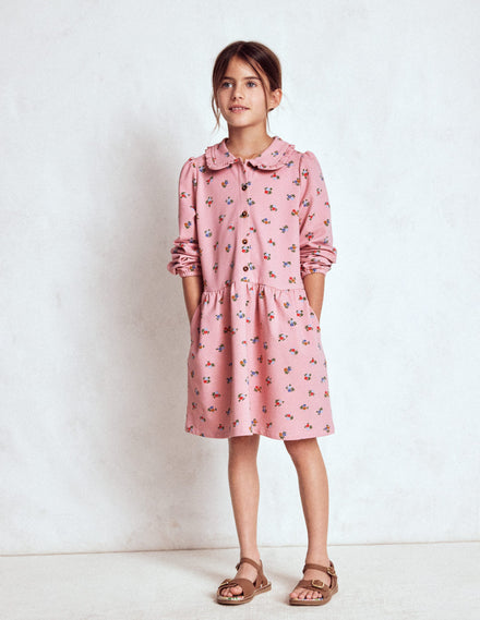 Kuscheliges Jersey-Hemdblusenkleid-Vintage-Rosa Blümchenmuster
