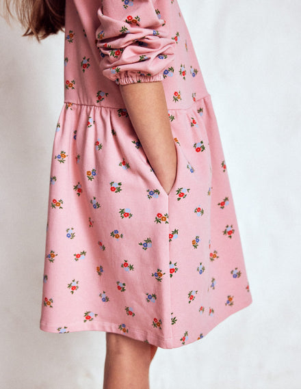 Kuscheliges Jersey-Hemdblusenkleid-Vintage-Rosa Blümchenmuster