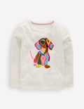 Langarmshirt aus Bouclé-Sanftes Naturweiß Hund
