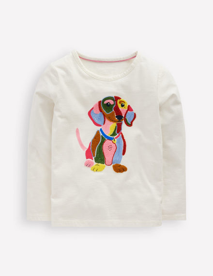 Langarmshirt aus Bouclé-Sanftes Naturweiß Hund