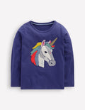 Langarmshirt aus Bouclé-Segelblau, Einhorn