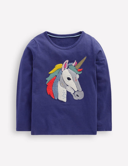 Langarmshirt aus Bouclé-Segelblau, Einhorn-1