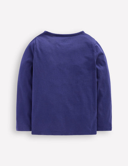 Langarmshirt aus Bouclé-Segelblau, Einhorn