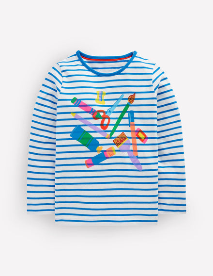 Riso Langarmshirt-Sanftes Naturweiß/Eisvogelblau