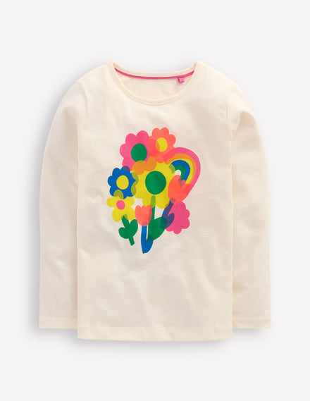 Riso Langarmshirt-Naturweiß Blumen