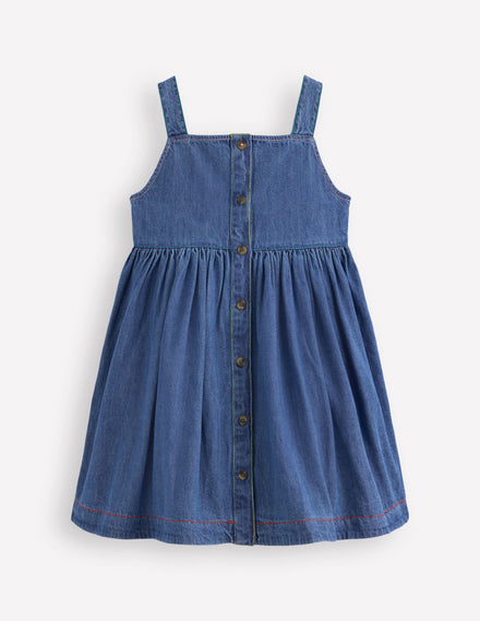 Schürzenkleid mit durchgehender Knopfleiste-Mittlere Mischung Denim