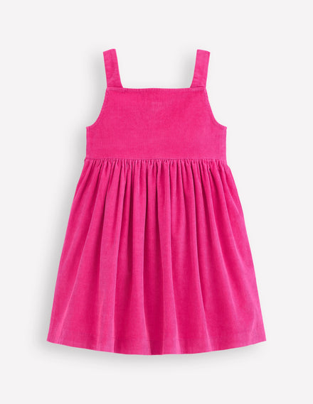 Schürzenkleid mit durchgehender Knopfleiste-Himbeerrosa