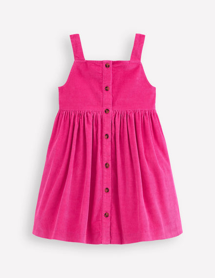 Schürzenkleid mit durchgehender Knopfleiste-Himbeerrosa