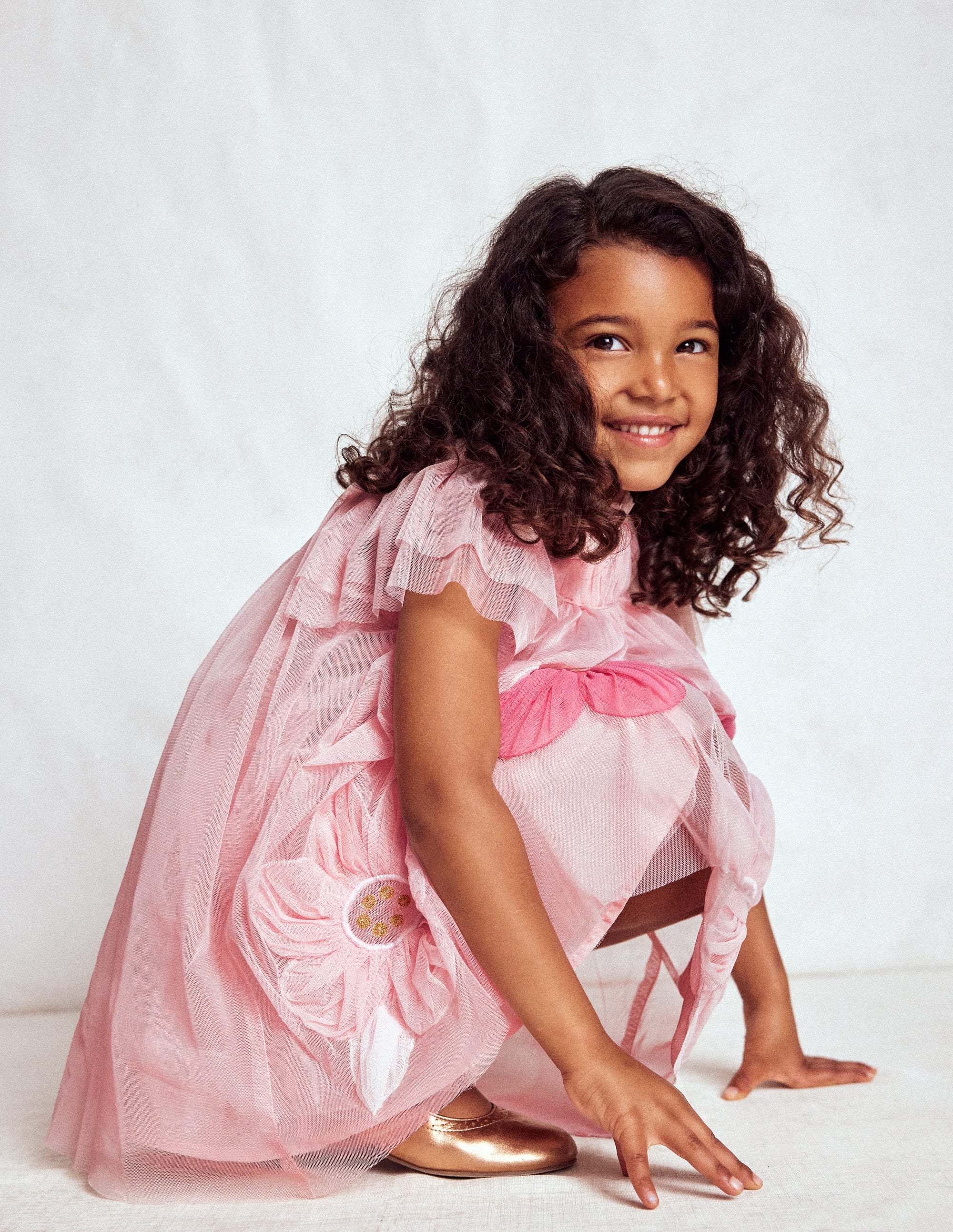 Robe en tulle à appliqué-Fleur rose craie - Image 3