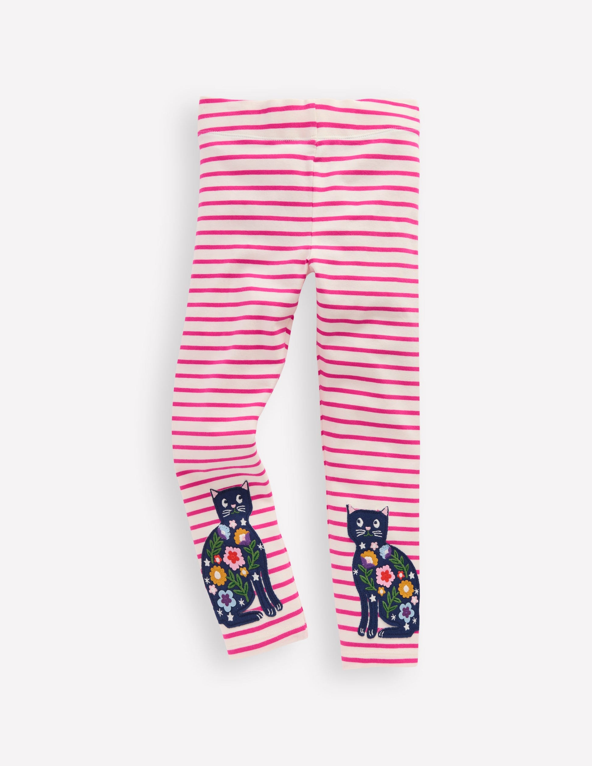 Legging à appliqué-Chats ivoire doux/rose framboise-1