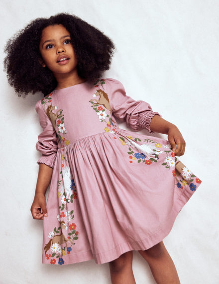 Madeline Langärmliges Kleid-Kirschblütenrosa Pferde