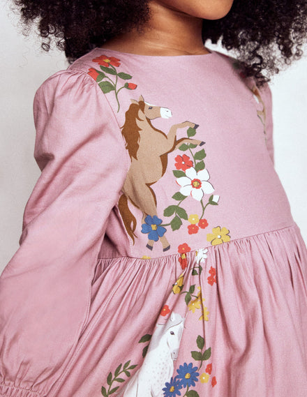 Madeline Langärmliges Kleid-Kirschblütenrosa Pferde