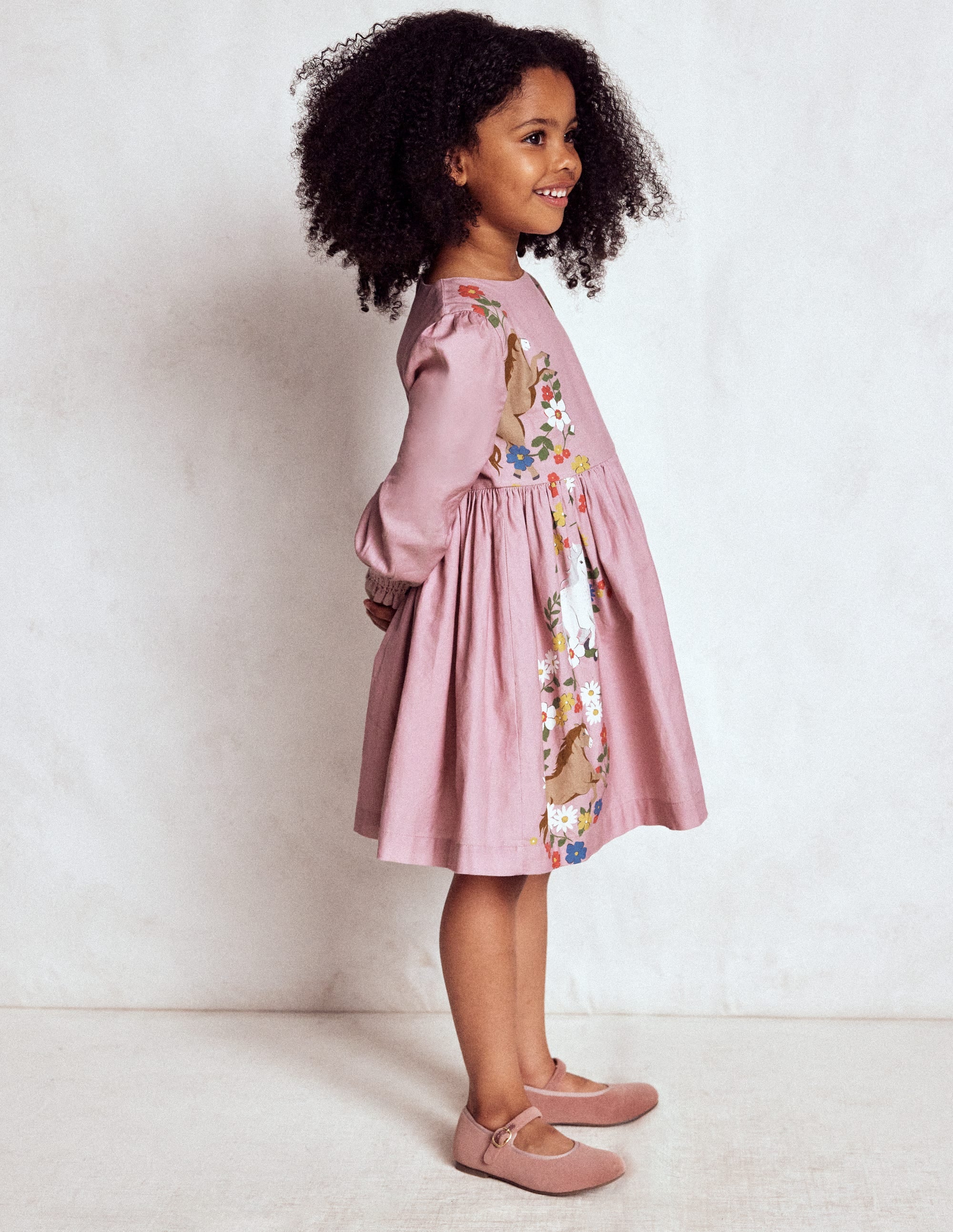 Madeline Langärmliges Kleid-Kirschblütenrosa Pferde - Image 3