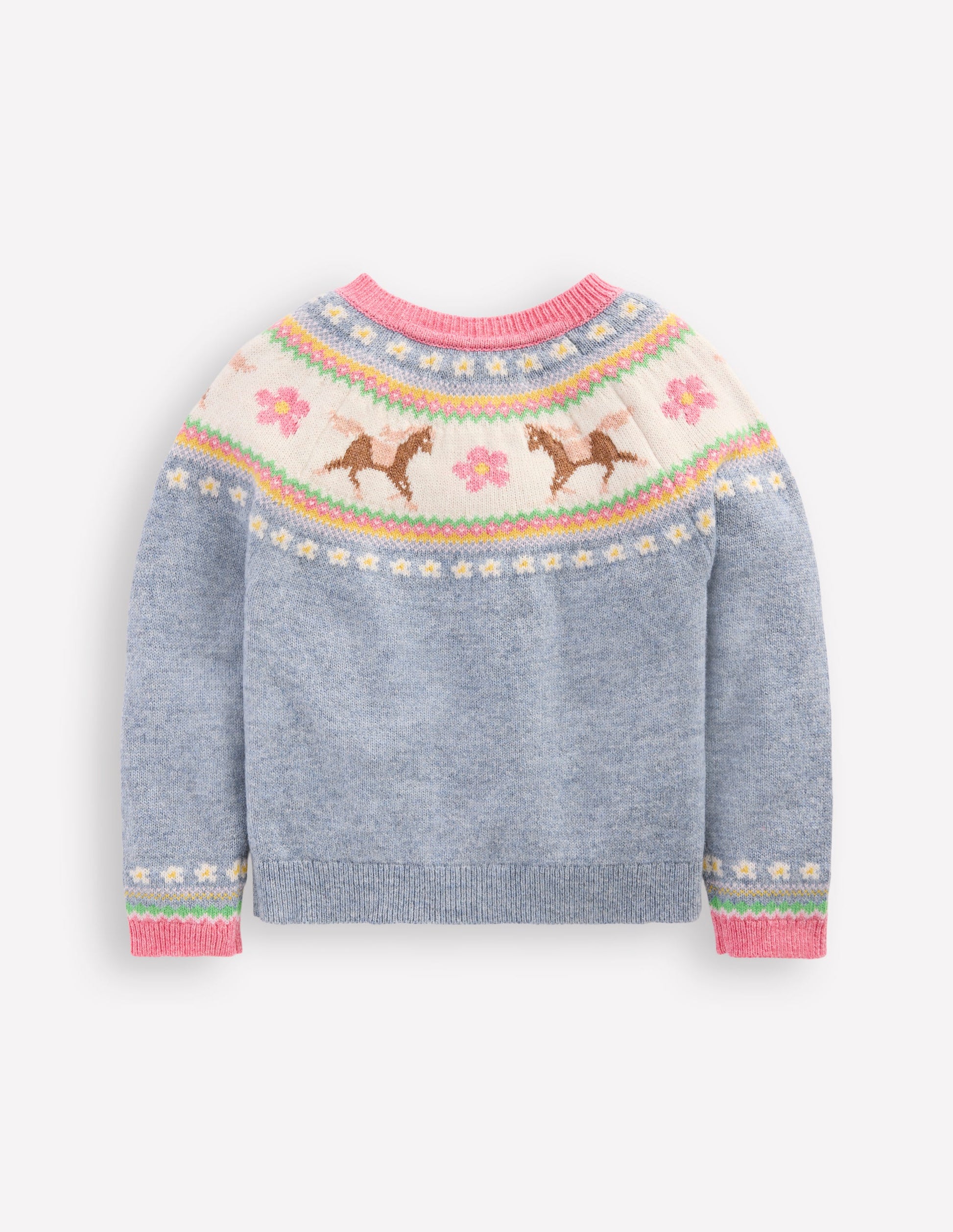 Edie Fair-Isle-Strickjacke-Gletscherblau Meliert Pferde-2