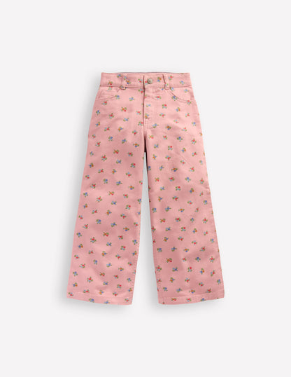 Pantalon large-Motif petites fleurs rose vintage-3