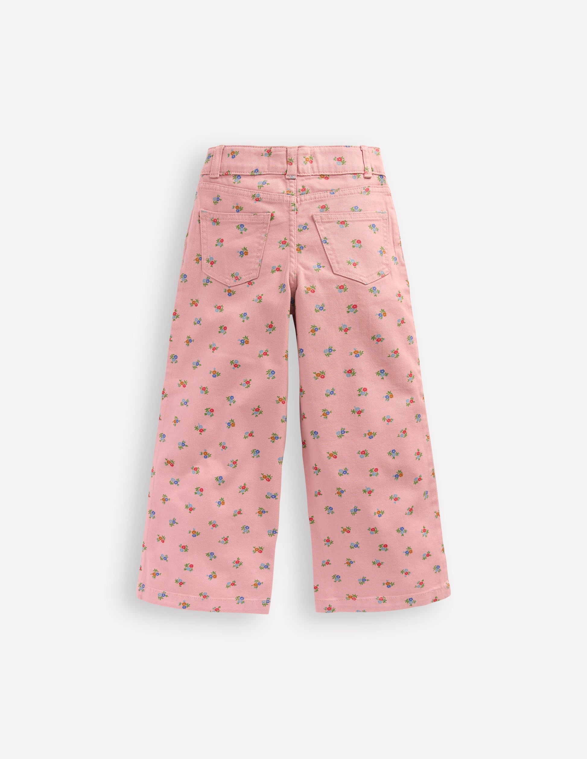 Pantalon large-Motif petites fleurs rose vintage-4