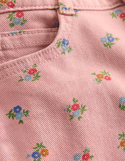 Pantalon large-Motif petites fleurs rose vintage-5