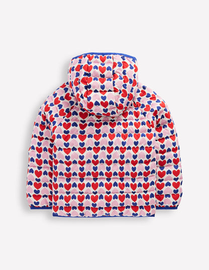 Bequem verstaubare, wattierte Jacke-Mohnblumenrot Geometrisches Herzmuster-2