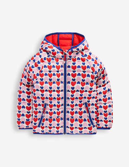 Bequem verstaubare, wattierte Jacke-Mohnblumenrot Geometrisches Herzmuster-1