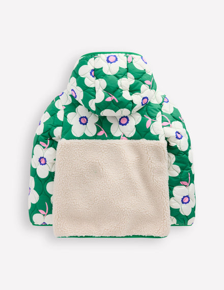 Veste Janie en borg mélangé-Motif marguerite géante vert émeraude profond