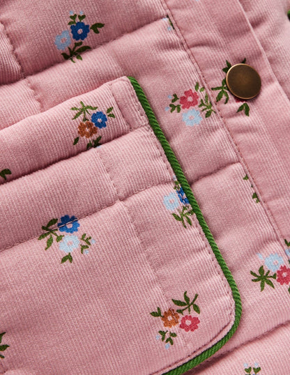 Jolie veste à col en velours côtelé-Motif petites fleurs rose vintage-3