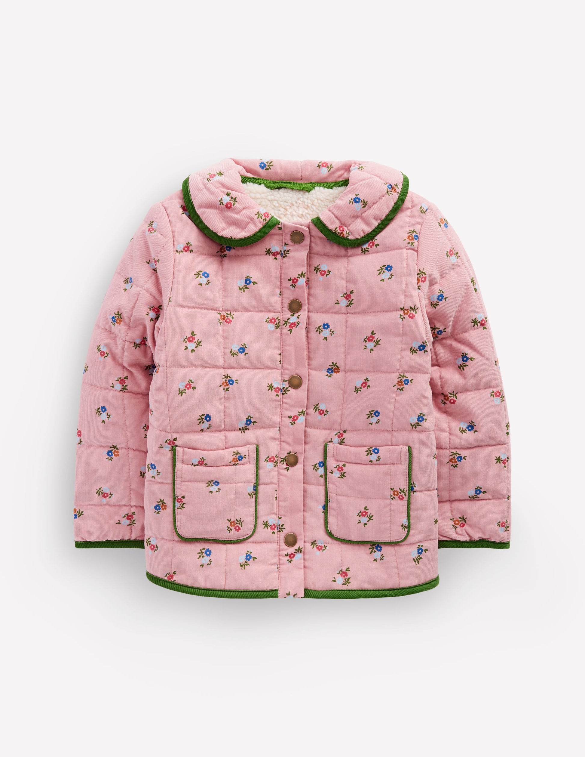 Jolie veste à col en velours côtelé-Motif petites fleurs rose vintage-1