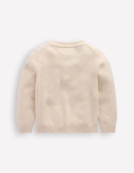 Origineller Pullover mit Logo-Haferbeige Meliert Kirschen