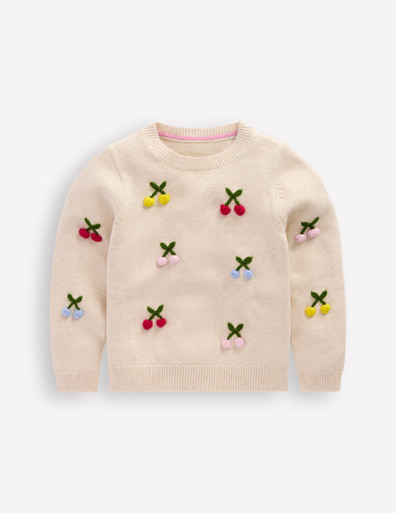 Origineller Pullover mit Logo-Haferbeige Meliert Kirschen