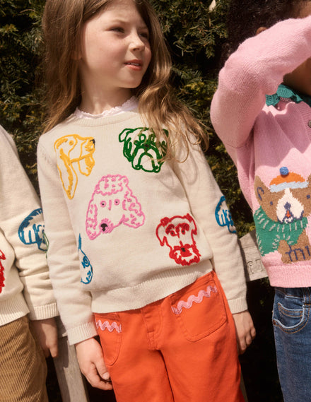 Origineller Pullover mit Logo-Warmes Naturweiß Hunde