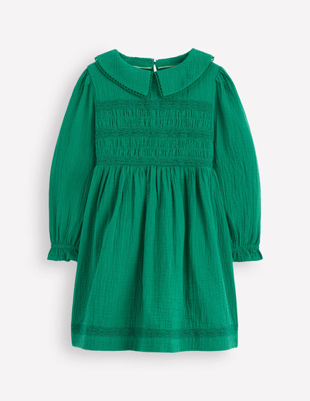 Doppeltuch-Kleid mit Kragen-Waldgrün