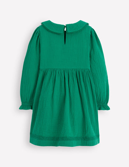 Doppeltuch-Kleid mit Kragen-Waldgrün-3
