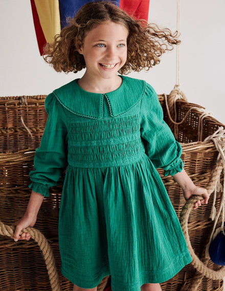 Doppeltuch-Kleid mit Kragen-Waldgrün