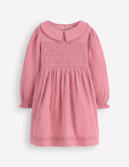 Doppeltuch-Kleid mit Kragen-Rosa Heide