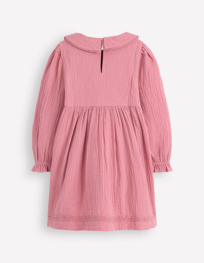 Doppeltuch-Kleid mit Kragen-Rosa Heide