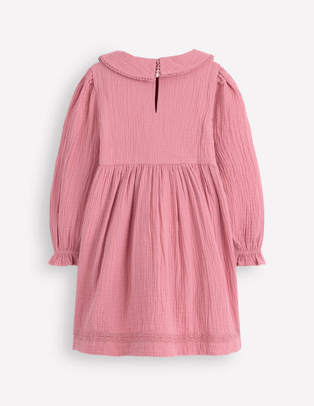 Doppeltuch-Kleid mit Kragen-Rosa Heide