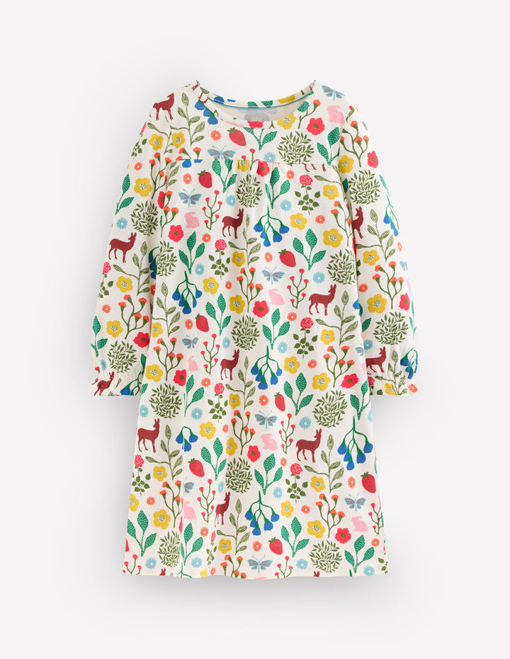 Chemise de nuit imprimée à manches longues-Promenade dans les bois ivoire doux