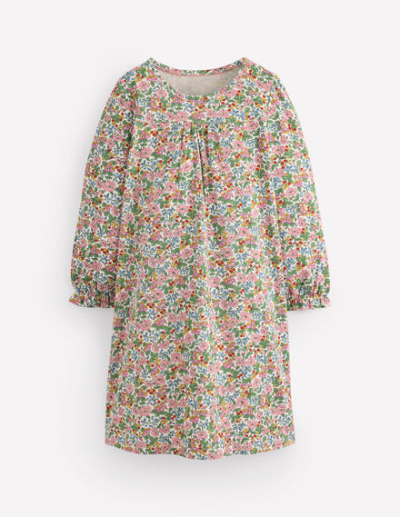 Langärmliges Nachthemd mit Druck-Kokosmilch Beere Blumenmuster