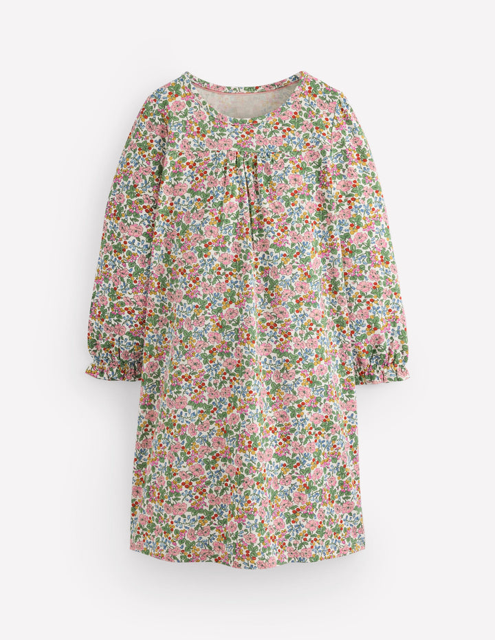 Chemise de nuit imprimée à manches longues-Motif floral baie et lait de noix de coco