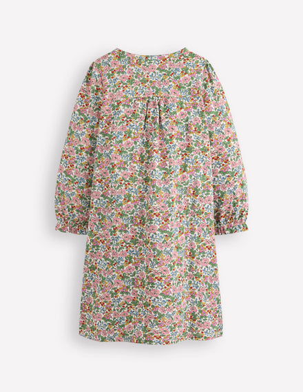 Langärmliges Nachthemd mit Druck-Kokosmilch Beere Blumenmuster