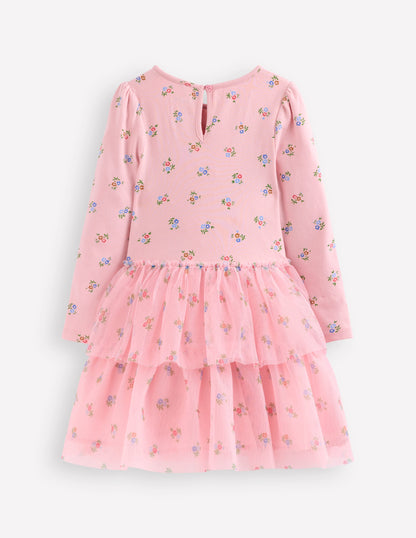 Kleid aus Tüll-Mix-Vintage-Rosa Kleines Blumenmuster-2