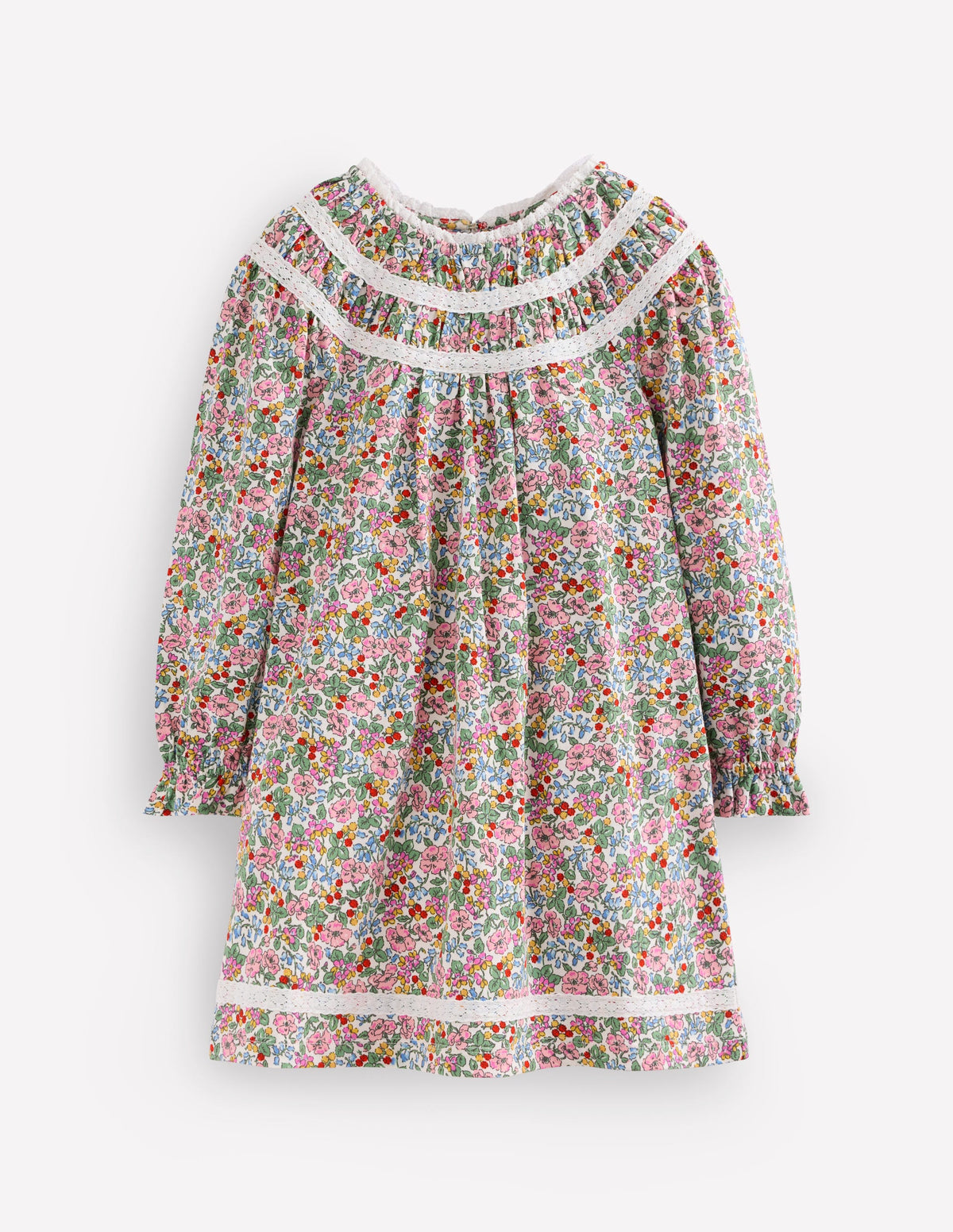 Hübsches Jerseykleid mit Spitzenbesatz-Weiches Naturweiß Beere Blumenmuster - Image 1