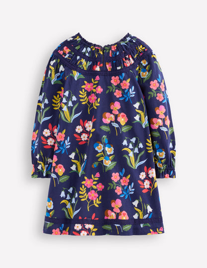 Hübsches Jerseykleid mit Spitzenbesatz-Schuluniform-Marineblau Stiefmütterchen-Beet-2