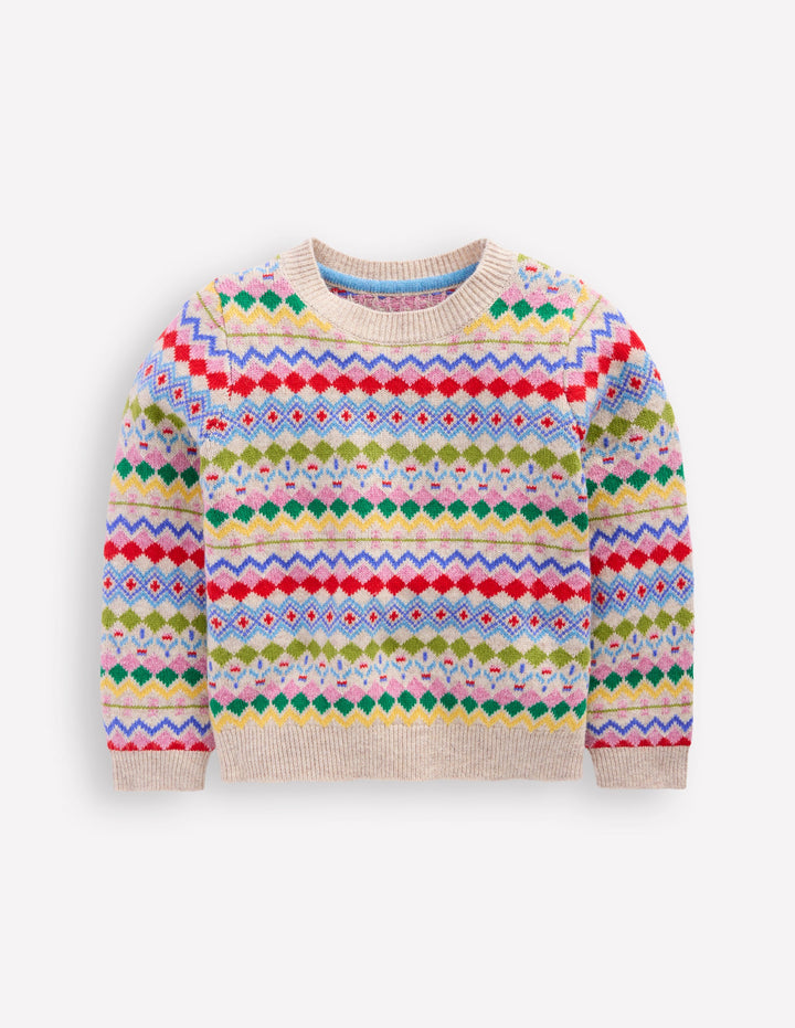 Eleanor Fair-Isle-Pullover-Haferbeige Meliert Fair-Isle
