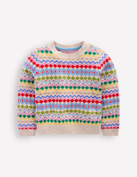 Eleanor Fair-Isle-Pullover-Haferbeige Meliert Fair-Isle