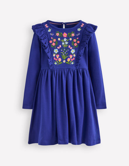 Kleid mit besticktem Oberteil-Saphirblau