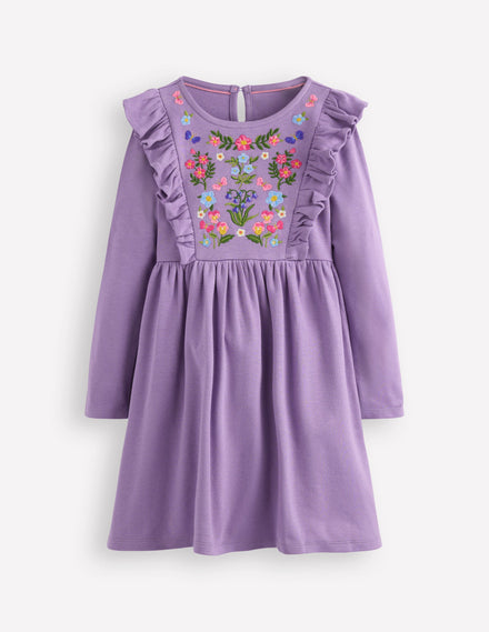 Kleid mit besticktem Oberteil-Traubenlila