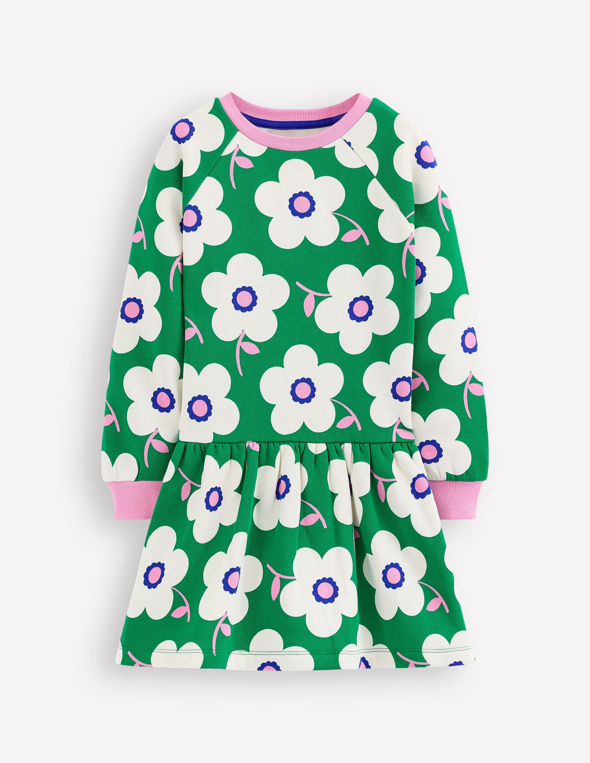 Kuscheliges Sweatshirt-Kleid-Sattes Smaragdgrün Riesengänseblümchen-1