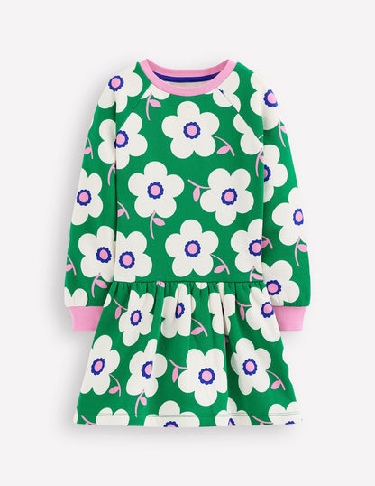 Kuscheliges Sweatshirt-Kleid-Sattes Smaragdgrün Riesengänseblümchen-1